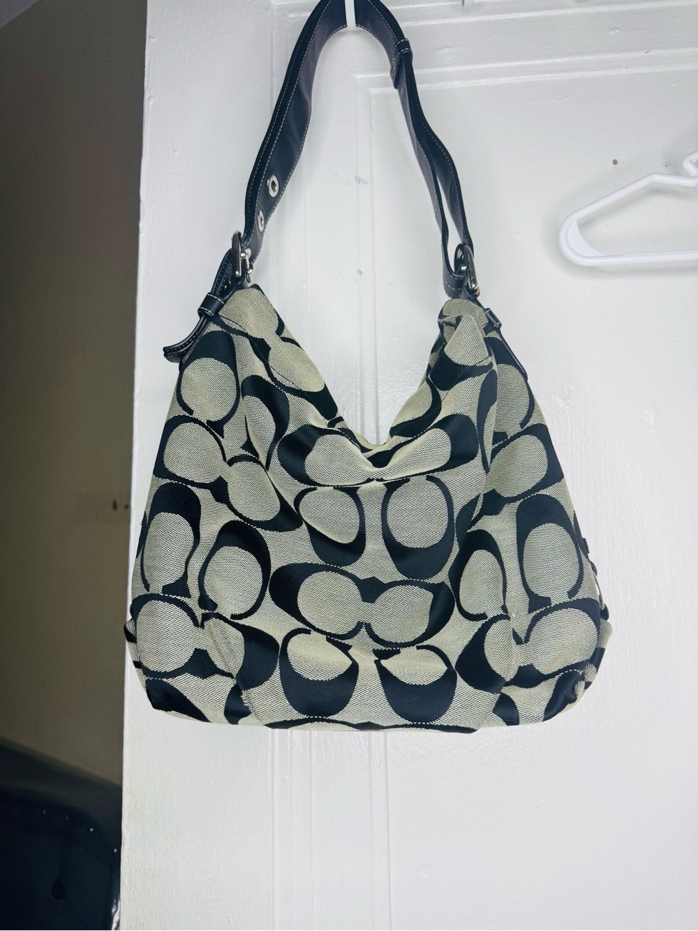 Coach Vintage Signature Canvas Shoulder Bag in Black and Beige